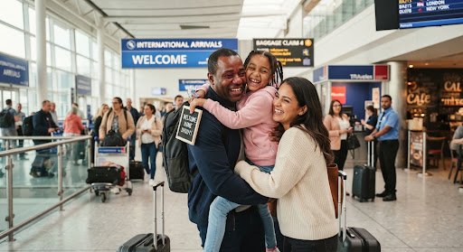 Family reunion at an arrivals terminal